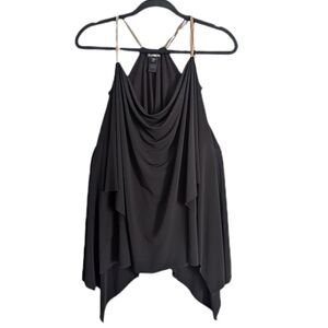 Express Y2K 2016 Drapping Asymmetrical Gold Chain Strap Cowl Neck Halter Top